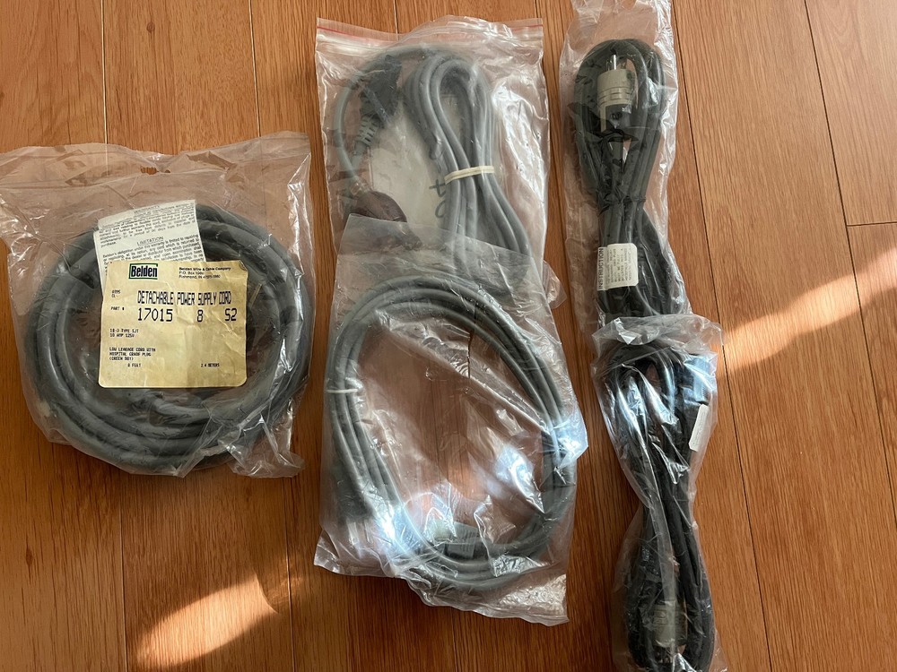 Lot of 5 Mixed Hospital Grade NEMA 5-15P to Dual IEC 320  AC Power Cords, Belden-image
