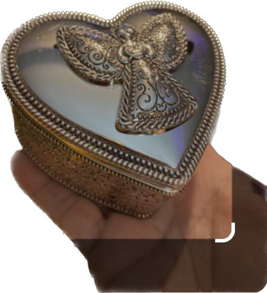 Heart-Shaped Angel Jewelry Box with Mirror & Velvet Lining