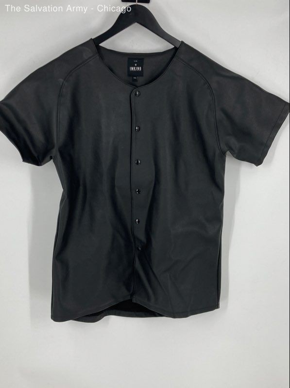Imking Womens Black Leather Short Sleeve Casual Blouse Top Size Large