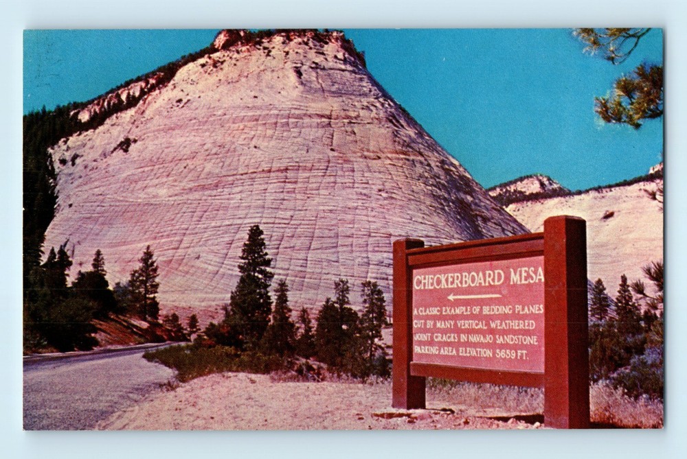 Checkerboard Mesa Navajo Zion National Park Utah Sandstone Rock Form Postcard C6
