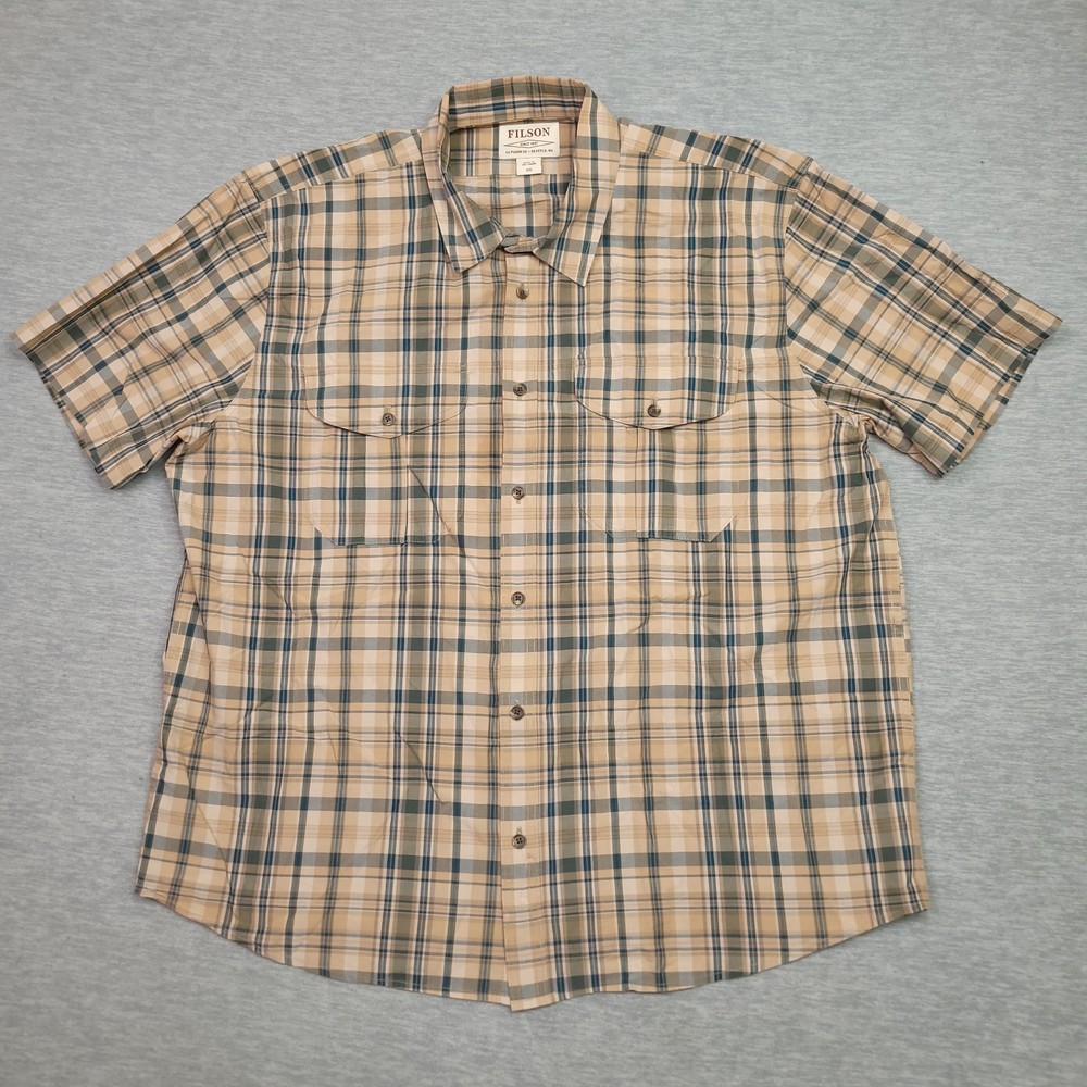 Filson Button Up Shirt Mens XXL Short Sleeve Plaid 100 Cotton