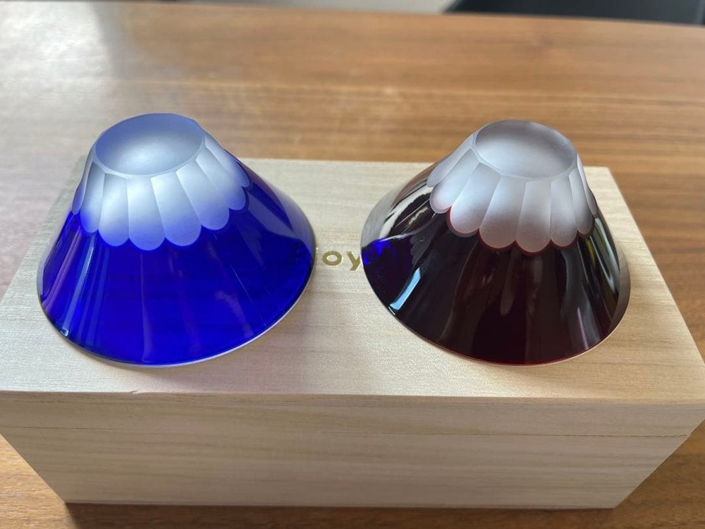 Sake Cup Fuji Edo Kiriko pair glass