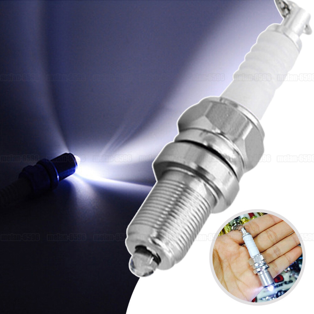 1Pc Alloy Spark Plug Keychain LED Light Key Chain Ring Car Parts Keyring Key Fob