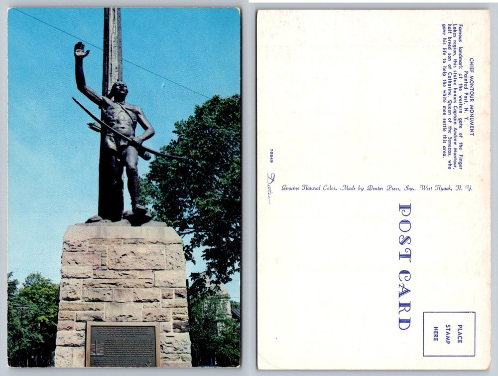 Chief Montour Monument Painted Post NY Seneca Native American Postcard