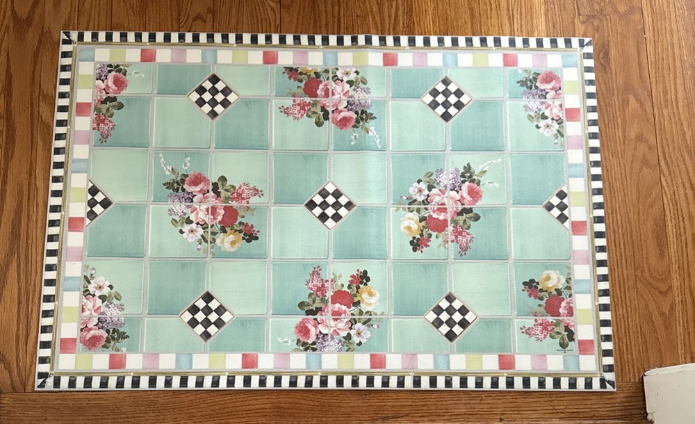 Retired Mackenzie Childs Chelsea Garden Courtly Check 2’ X 3’ Vinyl Mat