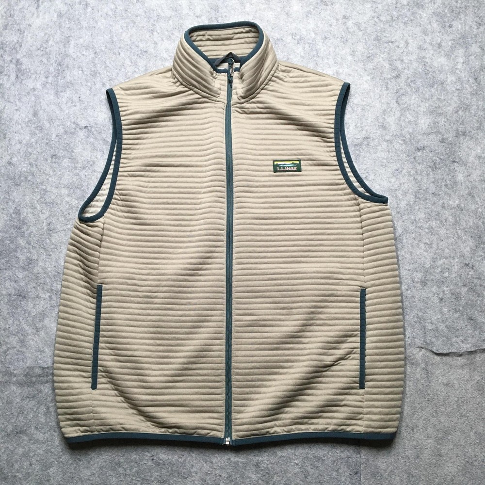 L.L.Bean Airlight Vest Mens Large L Beige Ribbed Slightly Fitted Ultralight Logo