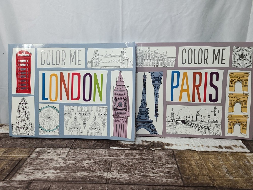 Adult coloring Books London and Paris Lot of 2 New