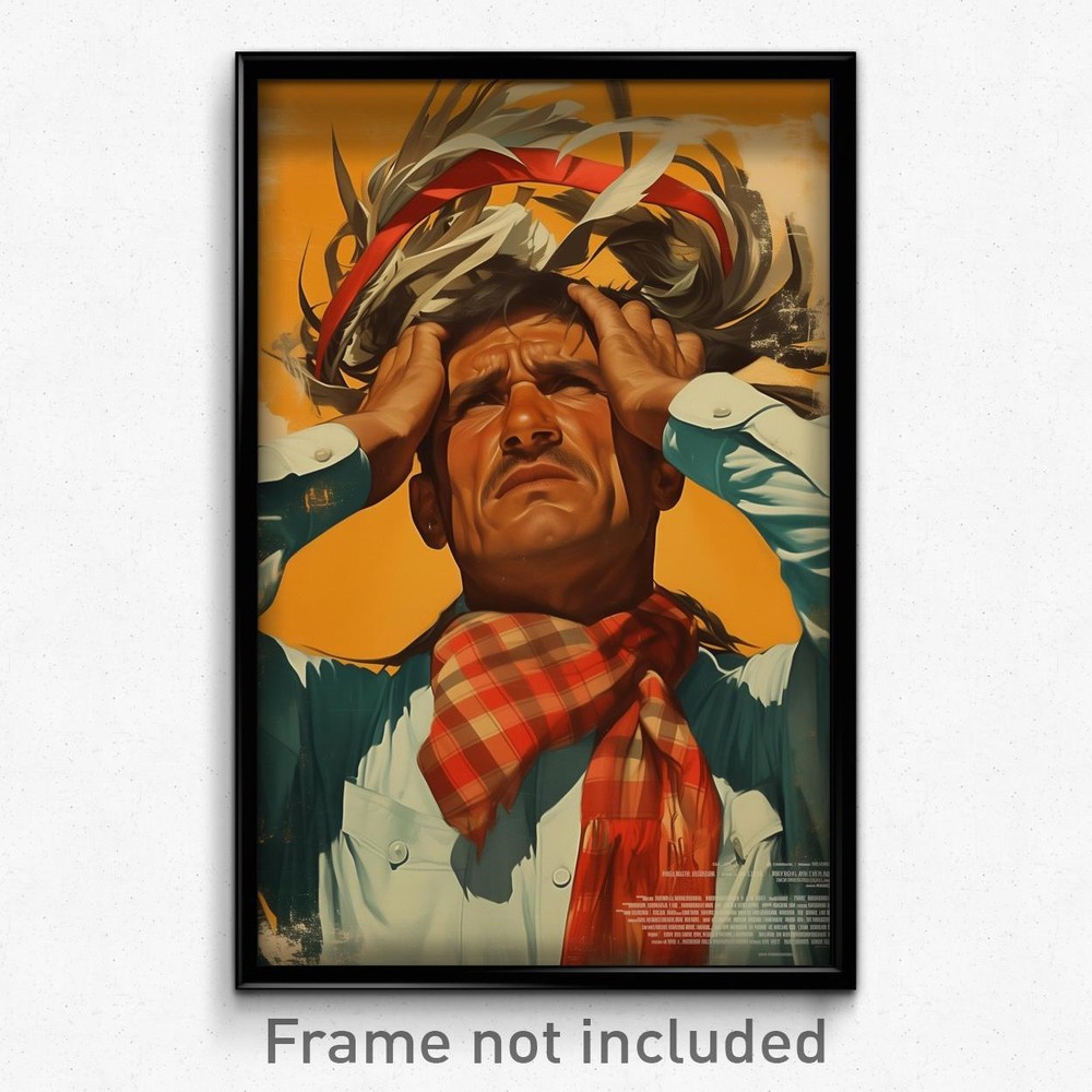 Mexican Movie Poster Art Print - Man in Royal Checkered Clothes Showing Empathy