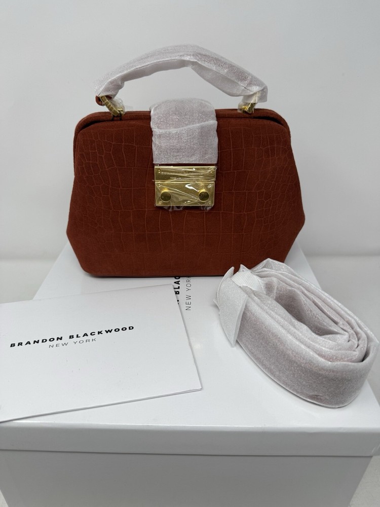 Brandon Blackwood Elizabeth Doctor Bag Burnt Orange Crocodile Embossed Handbag