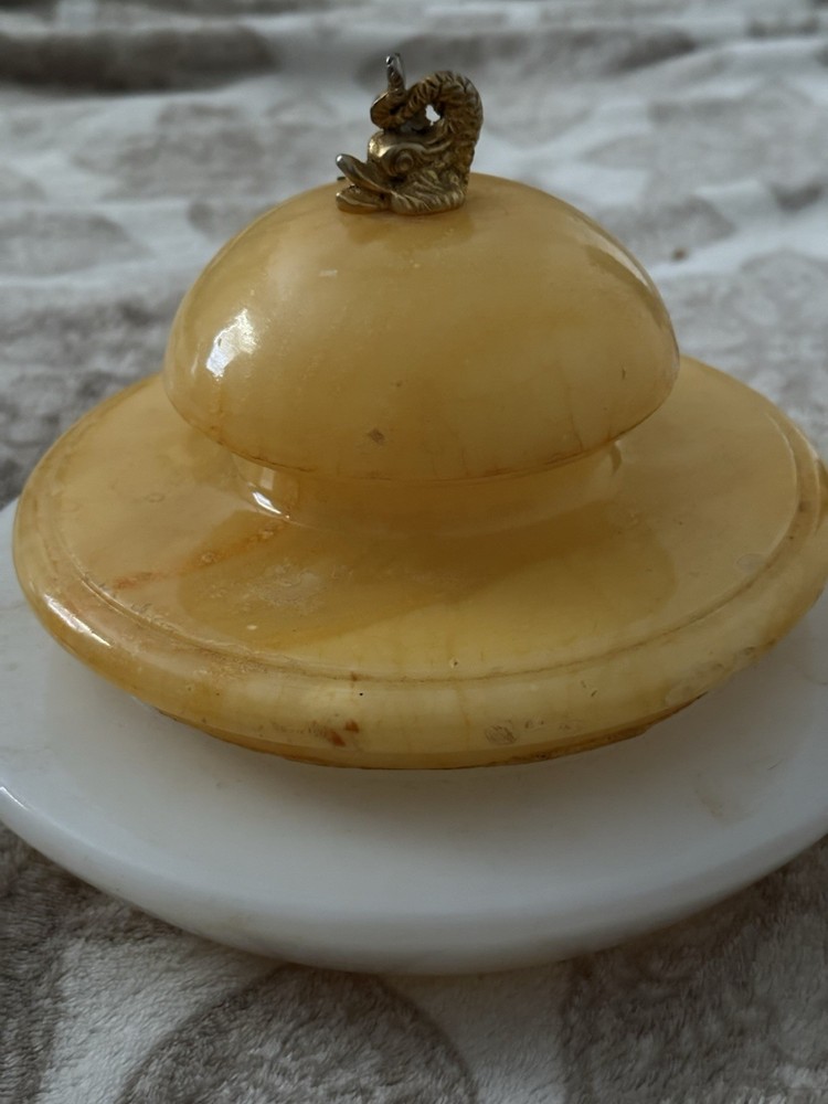 vintage polished alabaster or onyx lidded trinket box