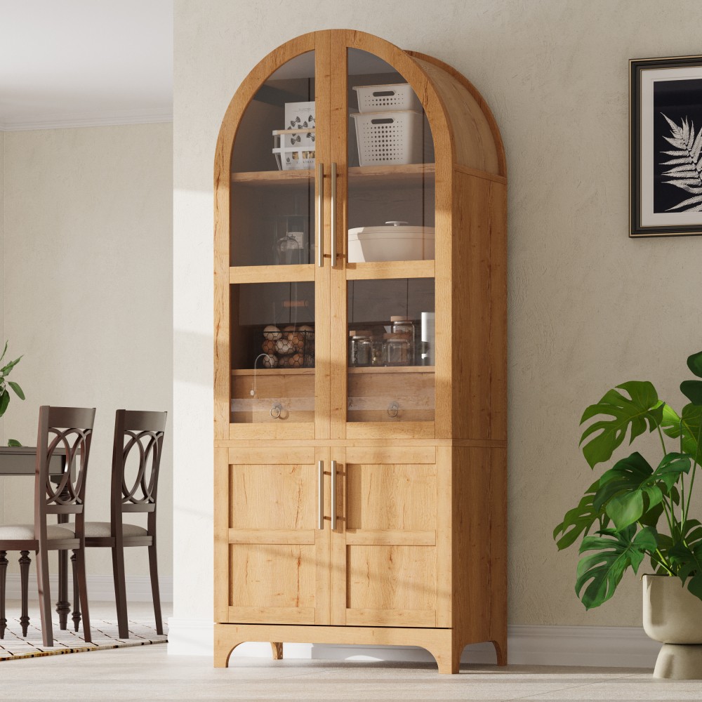 71inTall Arched Kitchen Pantry Cabinet with Door Shelves Storage Cabinet