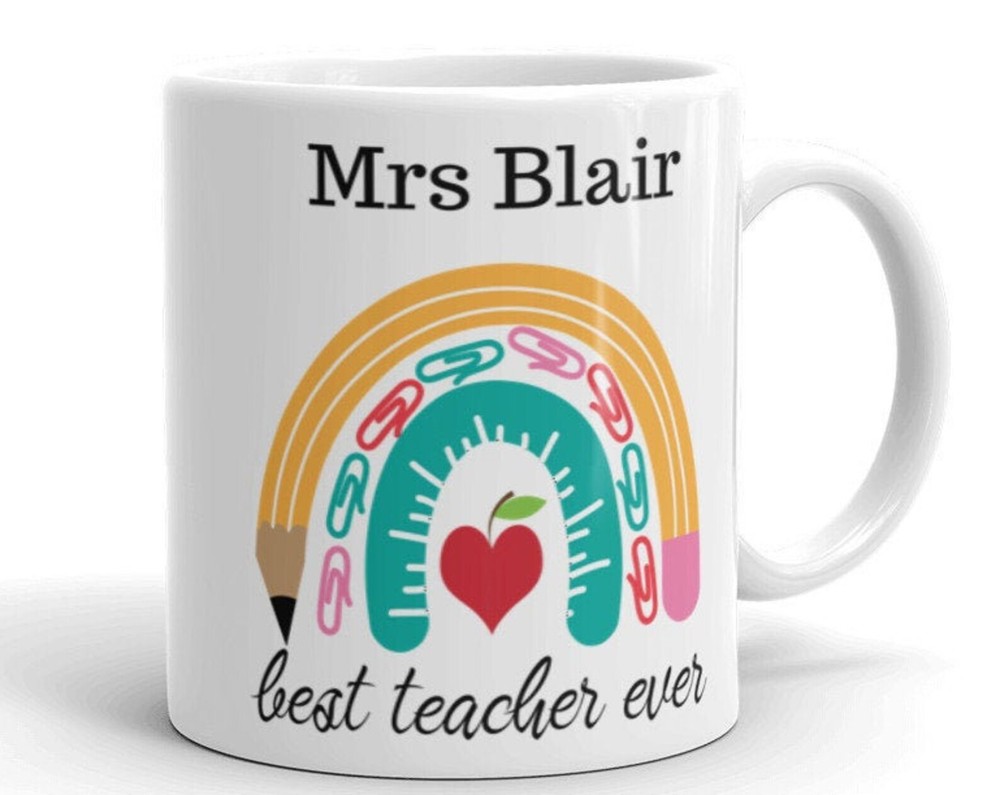 Personalised Rainbow Thank You Teacher Mug Teacher Name Mug Best Teacher Ever