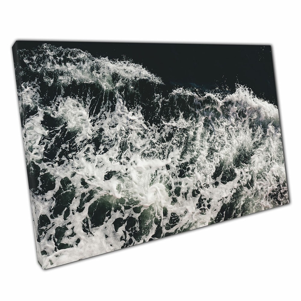 Dark Stormy Ocean Waves Seafoam Sea Natural Seascape Wall Art Print On Canvas