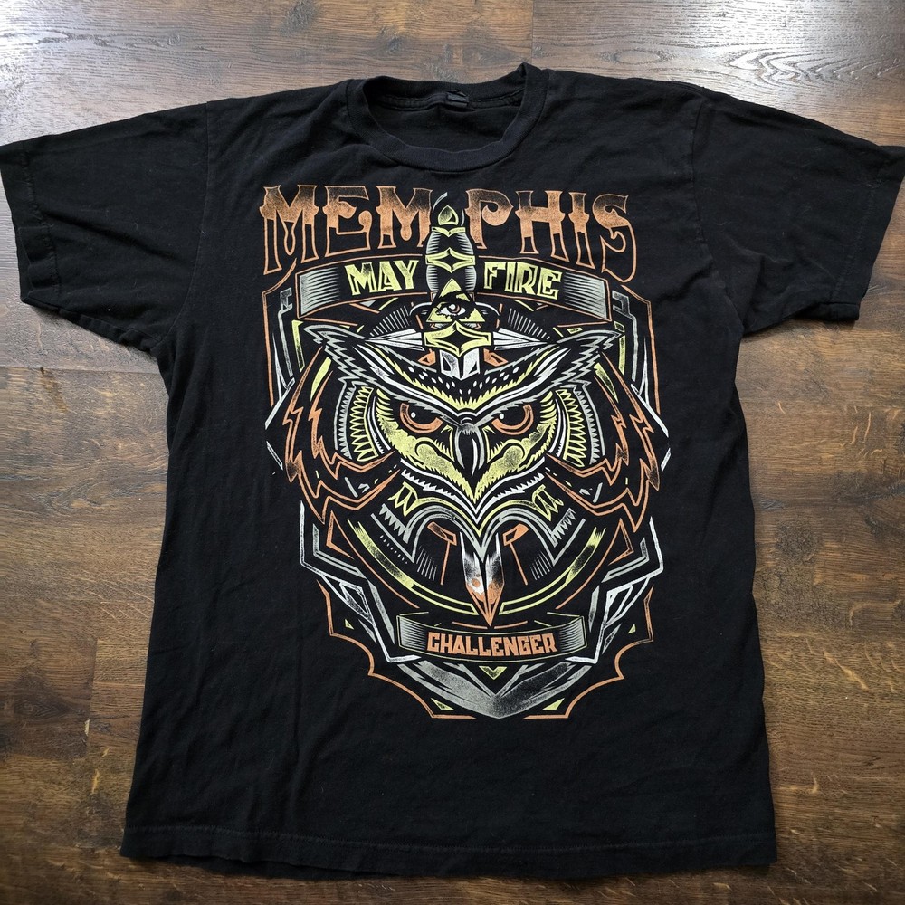 Memphis May Fire Shirt Mens Medium Black Challenger Owl Graphic Band Tee Tultex