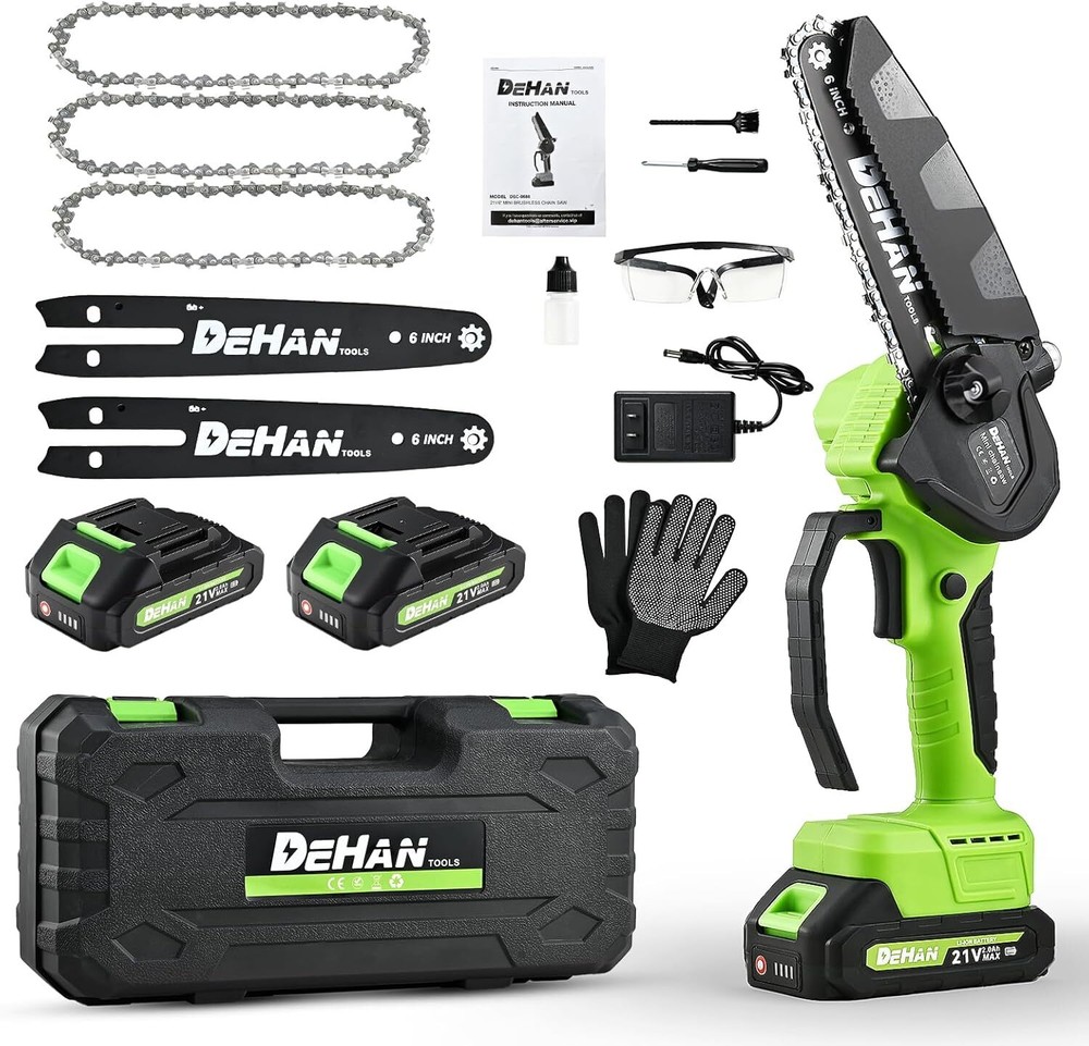 6-Inch Mini Cordless Brushless Chainsaw with 2 x 2.0Ah Batteries