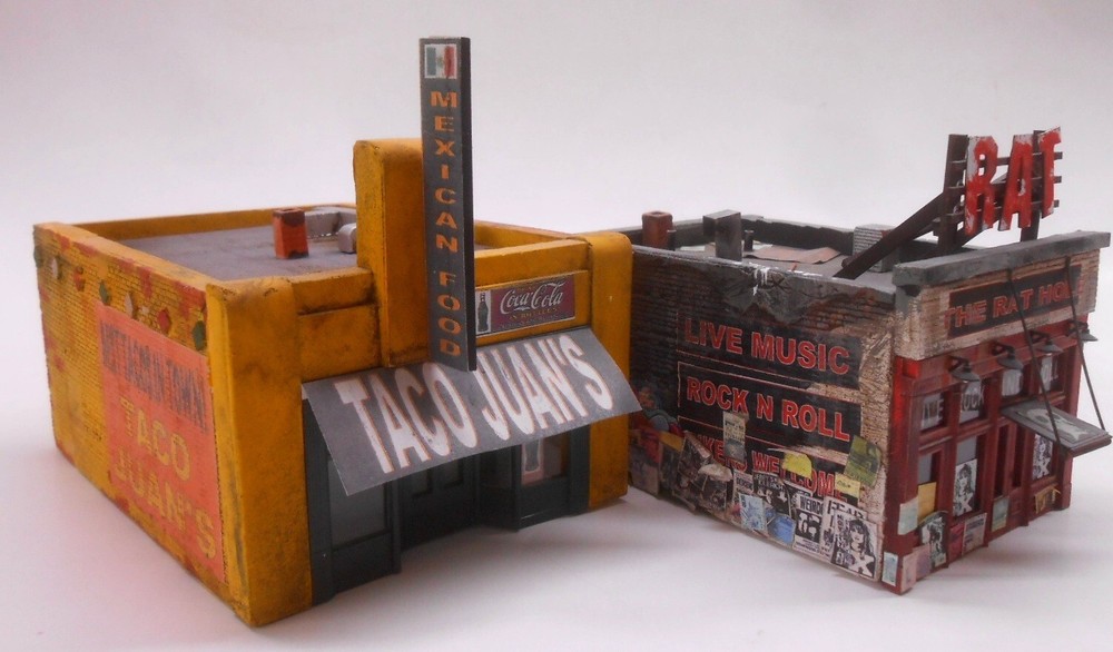 Downtown Deco N Scale Building 2 Kit Lot Biker Punk Bar Restaurant Great Detail