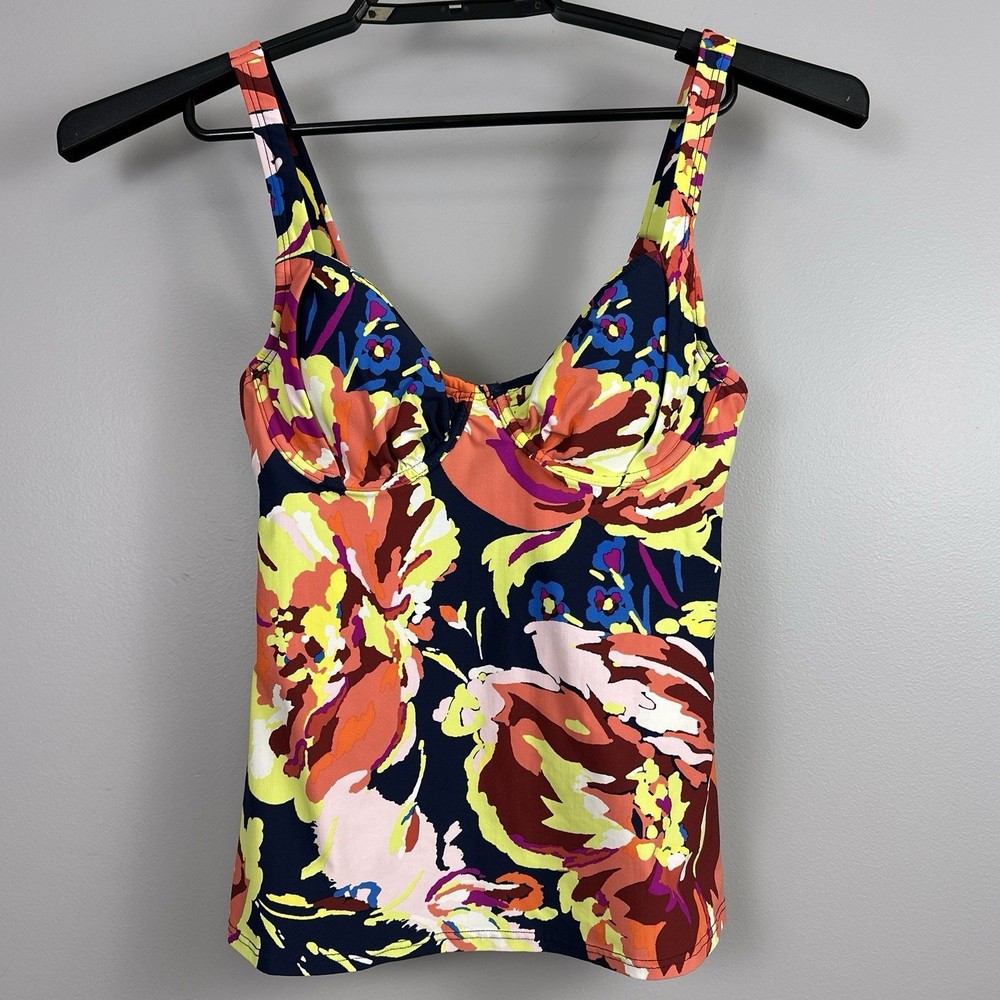 Title Nine Tankini 32C Swim Top Hidden Bra Floral Print Underwire Lined Swimming