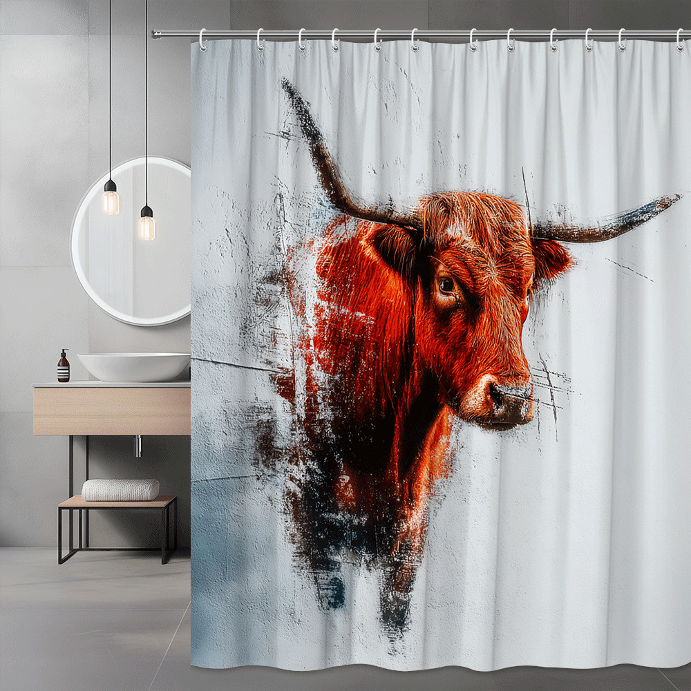 Highland Cow Shower Curtain Abstract Wall Art Print