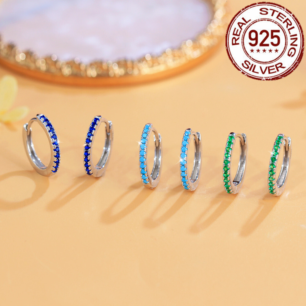 Women 925 Sterling Silver Cubic Zirconia Small Huggie Hoop Earrings Accessories