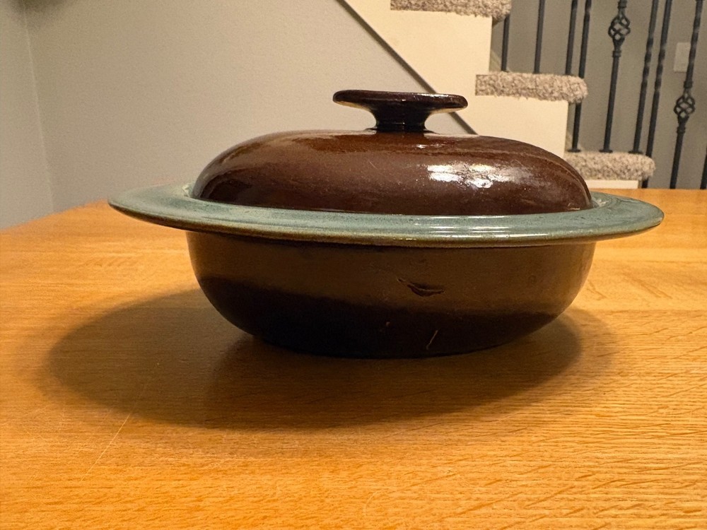 Vintage 8 x10 Casserole Dish with Lid  Brown /Green  Glazed