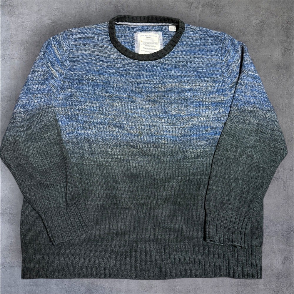 Tommy Bahama Men’s Sweater Island Crafted Knit Ombre Cotton Blue Gray Sz Xl
