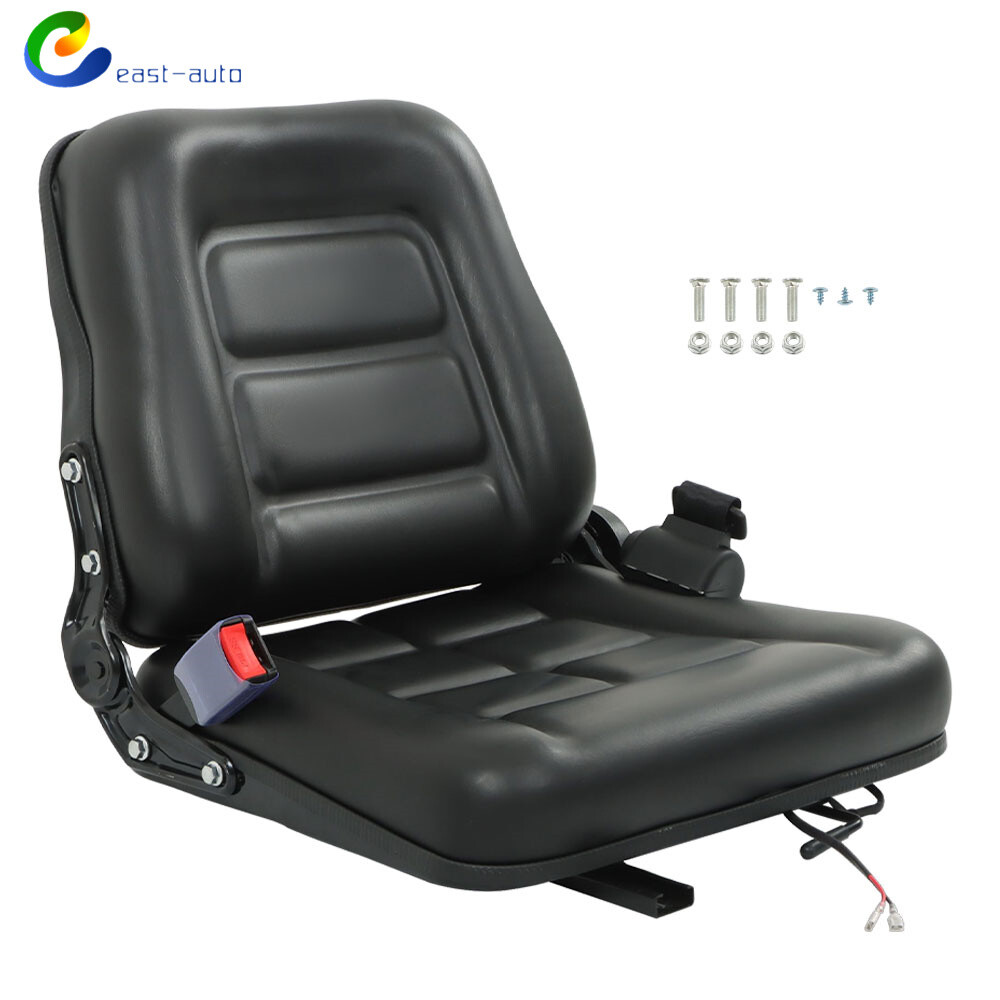 Fold Down Tractor Seat Adjustable Back & Seatbelt Universal Forklift Seat