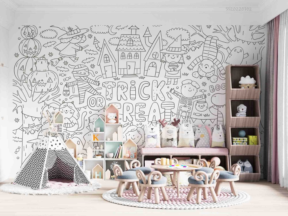 3D Cartoon Grey Halloween Kids Wall Murals Wallpaper Murals Wall Sticker