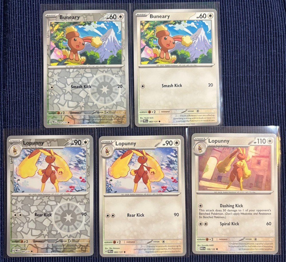 Pokemon TCG - Buneary Lopunny Evolution Line 5 Card NM Cute Bunny Bundle
