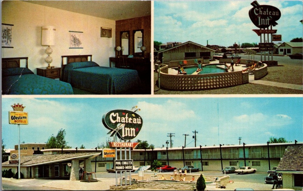 Chateau Inn Motel Postcard Childress Texas Chrome Vintage 1960s 70s Pool Room