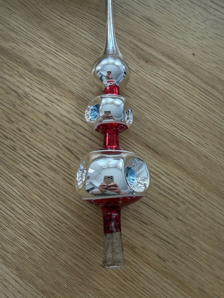 Vintage Small Indent Glass Christmas Tree Topper Ornament (No Box )