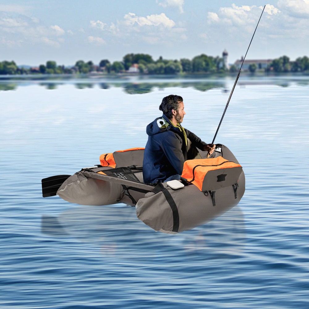 Portable Inflatable Fishing Boat Raft with Adjustable Backrest, Blow Up Boat for Easy Transport