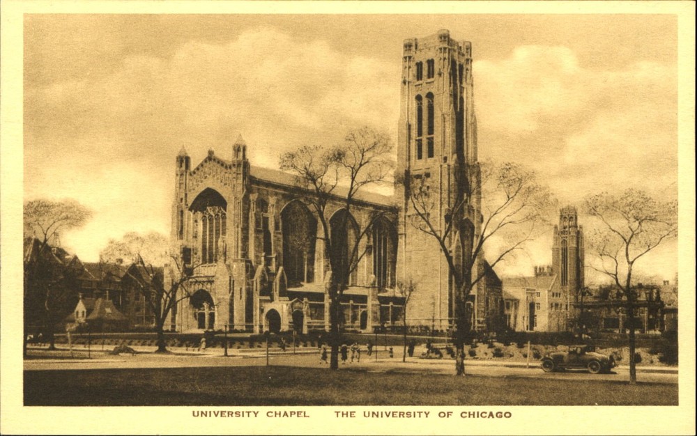University Chapel at University of Chicago Illinois IL sepia  vintage postcard