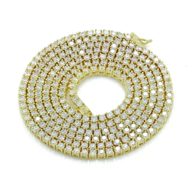 UNISEX Tennis Necklace 14K Yellow Gold Plated Diamonds 3mm Choker Chain 20 Inch