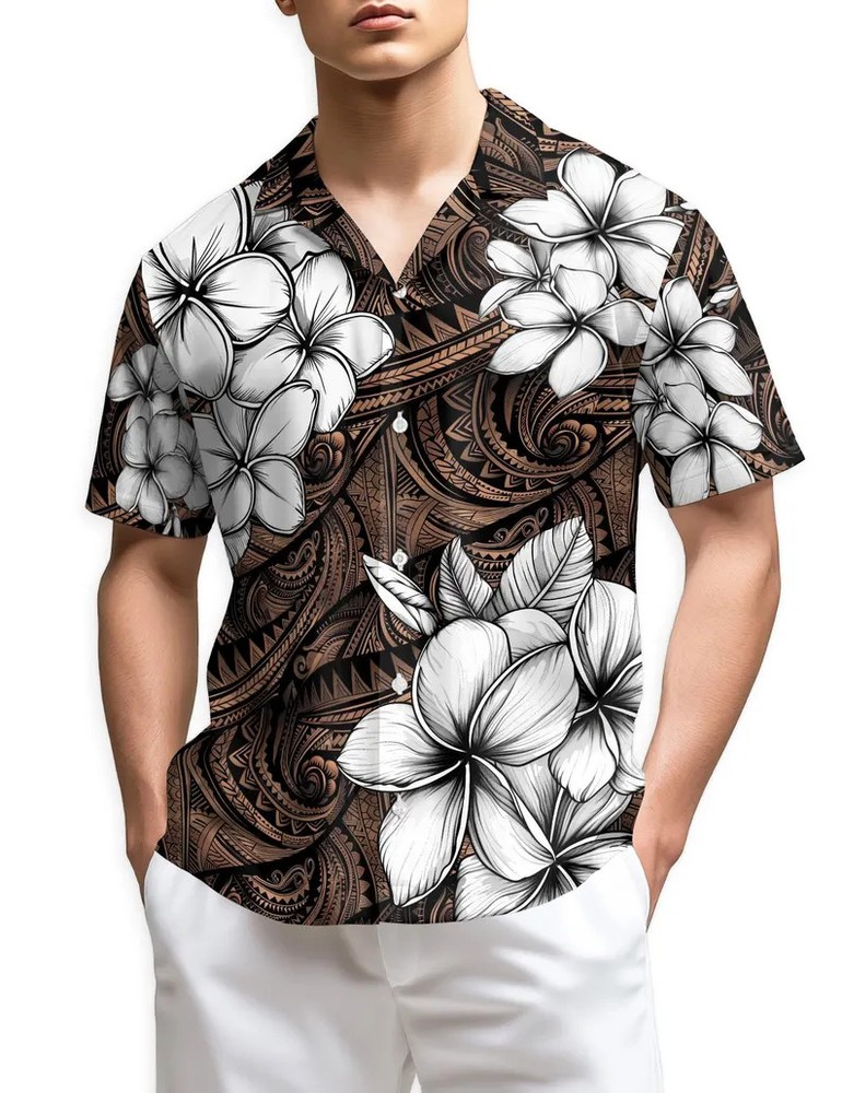 Polynesian Tribal Hawaii Shirt Men Aloha Beach Vacation Gift