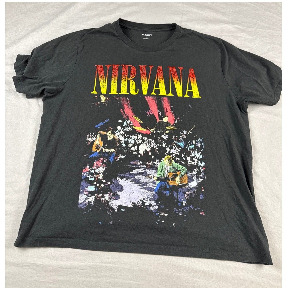 Old Navy Nirvana Graphic Tee Shirt Mens XL Black Grunge Rock Band Short Sleeve