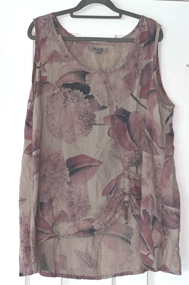 NICE WOMENS FLAX LINEN WATERCOLOR MAUVE BEIGE GRAY TUNIC SLEEVELESS MEDIUM EUC