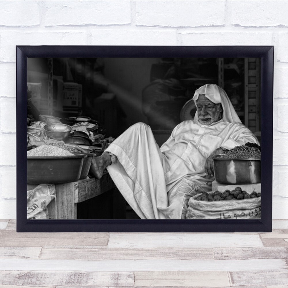 Thinking Man Sitting Resting Shop Tired Street Saudi Arabia Wall Art Print