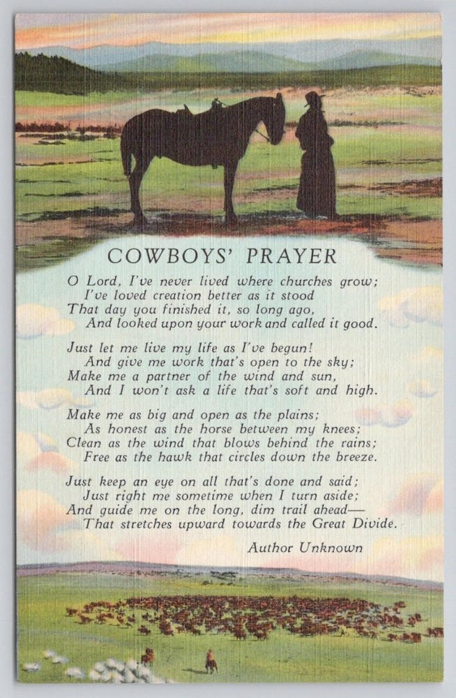 Cowboy's Prayer Western Landscape Vintage Postcard Sanborn Denver CO