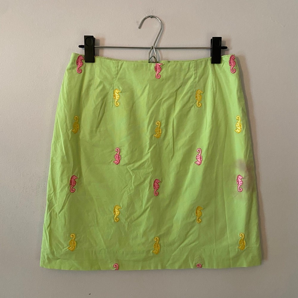 Lilly Pulitzer Vintage Green Seahorse Mini Skirt Cotton Preppy Women's size 6