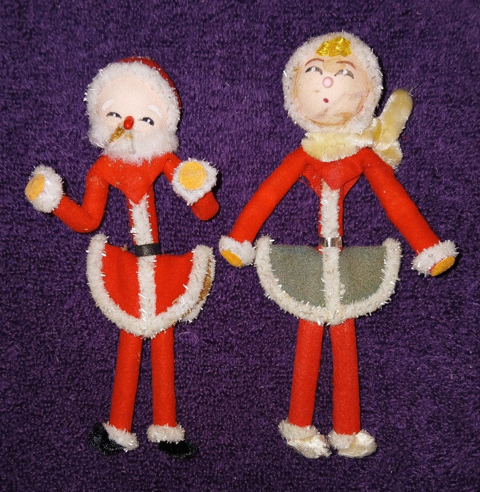 Vintage, MCM Christmas Japan Santa and Mrs Claus, Xmas Ornaments, Decorations B