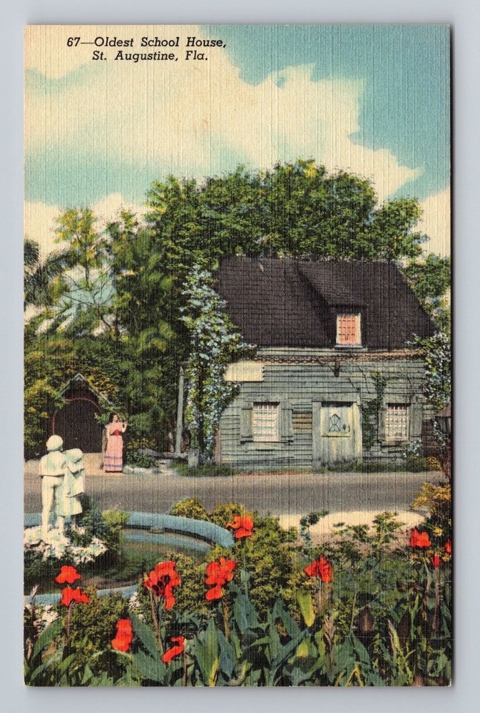 Florida FL St Augustine est School House Vintage Postcard