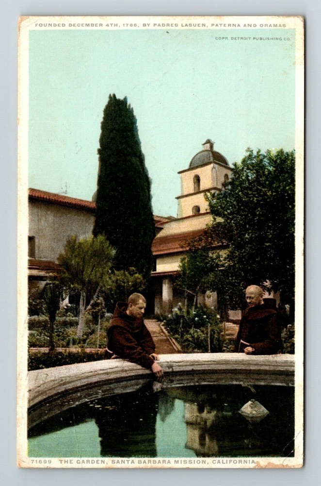 Santa Barbara Mission CA-California, The Garden Vintage Souvenir Postcard