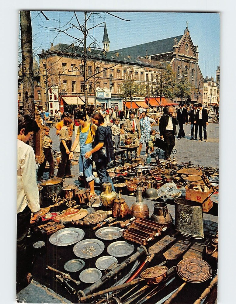 Postcard Church of the Capucins Flea Market Brussels Belgium