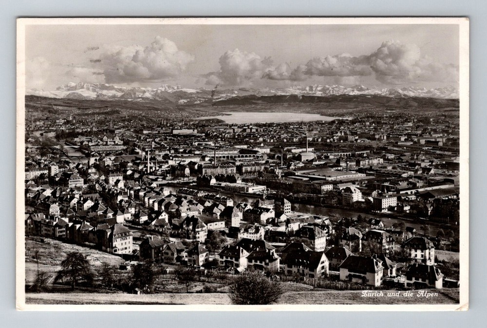Switzerland- Zurich & Alps Elevated City View Old Postal Vintage c1933 Postcard