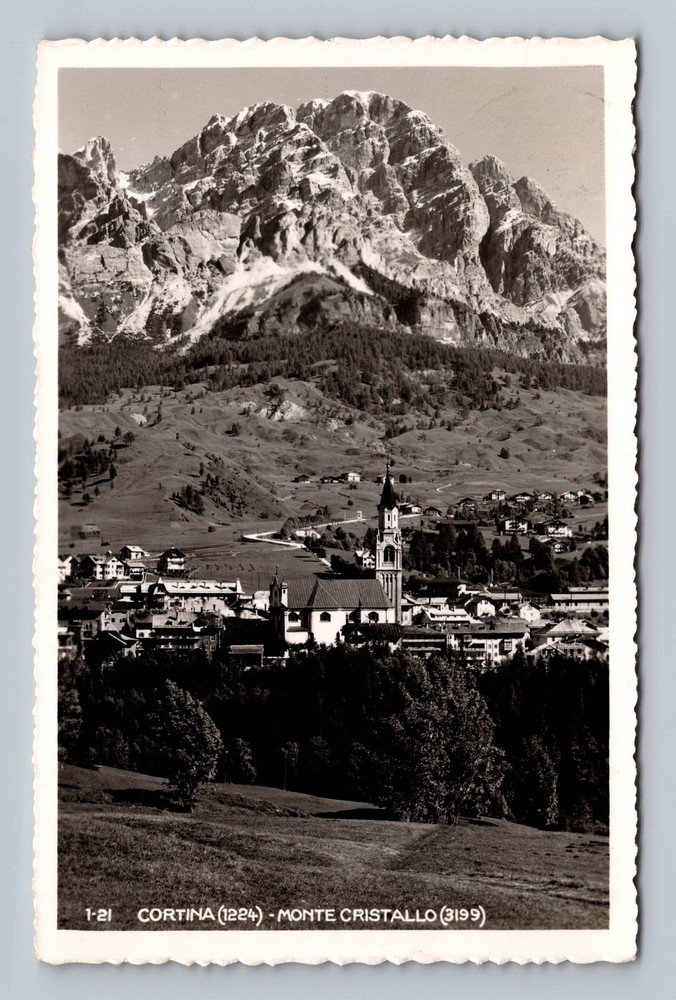Italy- Cortina Mount Crystal & Village Souvenir Postal Old PC Vintage Postcard