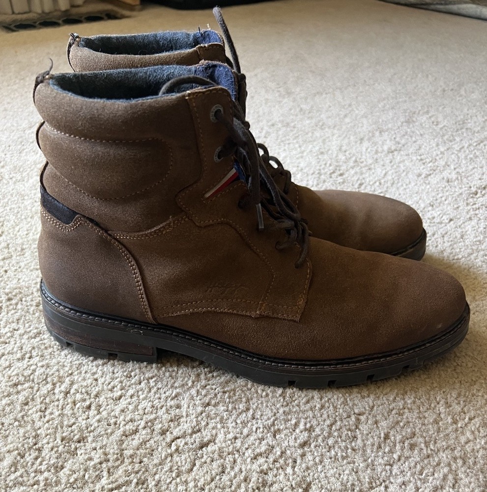 Tommy Hilfiger Distressed Brown Leather Work Boots for Men Size 12