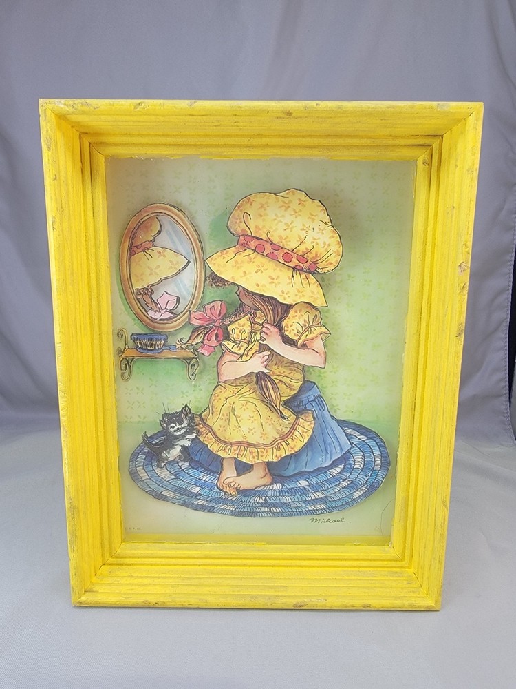 Vtg 3D Layered Art Shadow Box Diorama  Little Girl In Mirror Mirror On The Wall