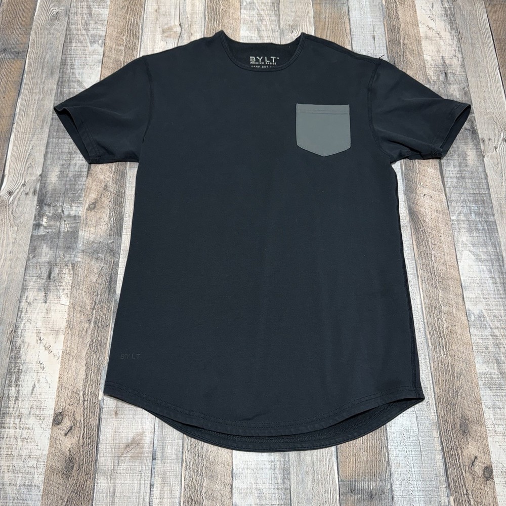 BYLT T Shirt Mens Medium Black Pocket Crew Neck Drop Cut Performance Basics
