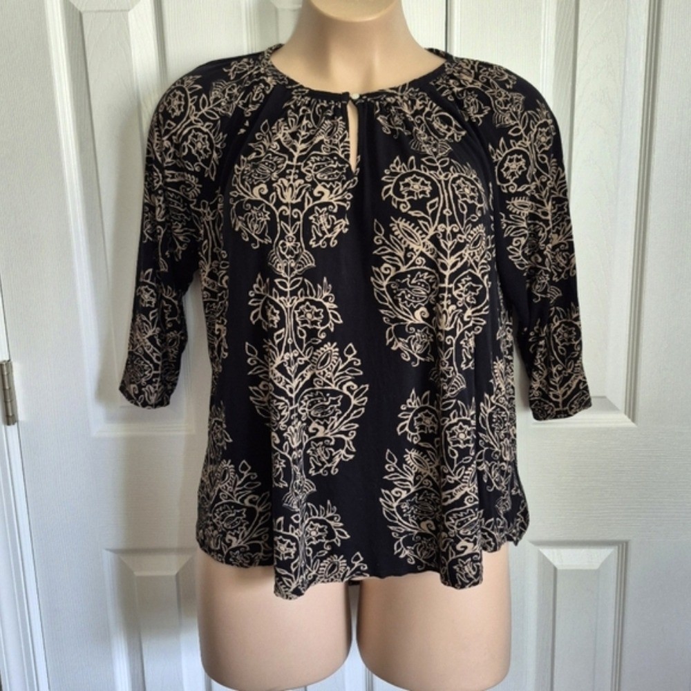 Lucky Brand Black Floral Half Sleeve Blouse Womens Plus Size 2X