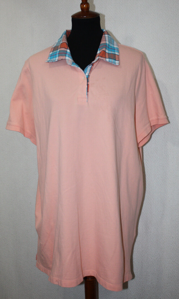 Lands End 2X 20W 22W Peach Cotton Stretch Plaid Collar Polo Shirt NWOT